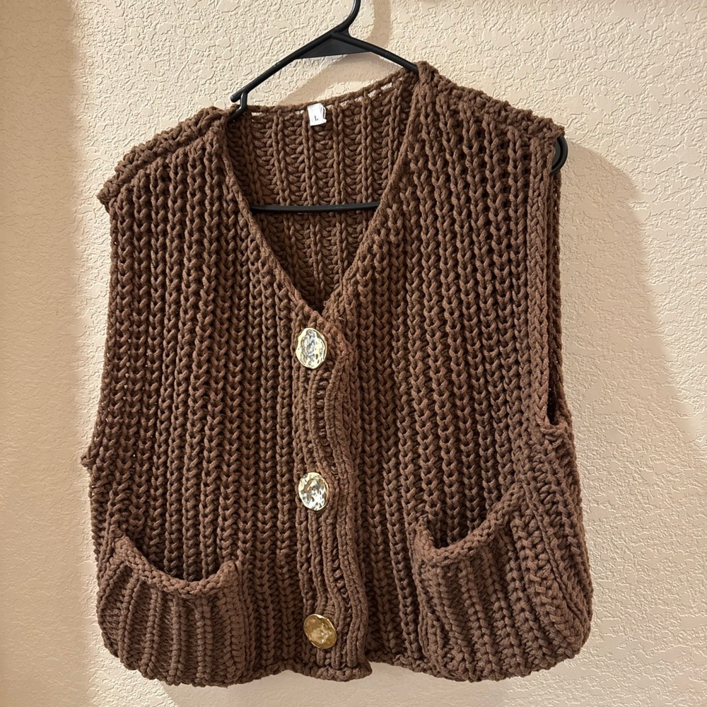 Chunky Knit Brown Sweater Vest